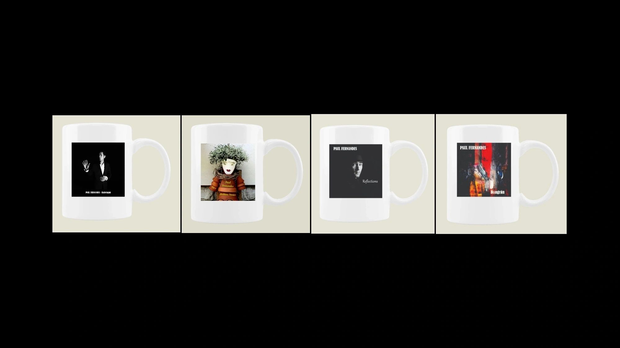 Paul Fernandes merchandise — coffee mugs with album artwork